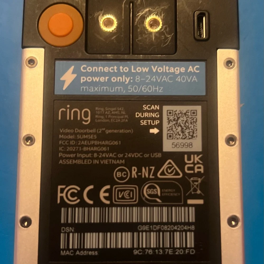 Ring Video Doorbell - Silver and Black- Second Generation